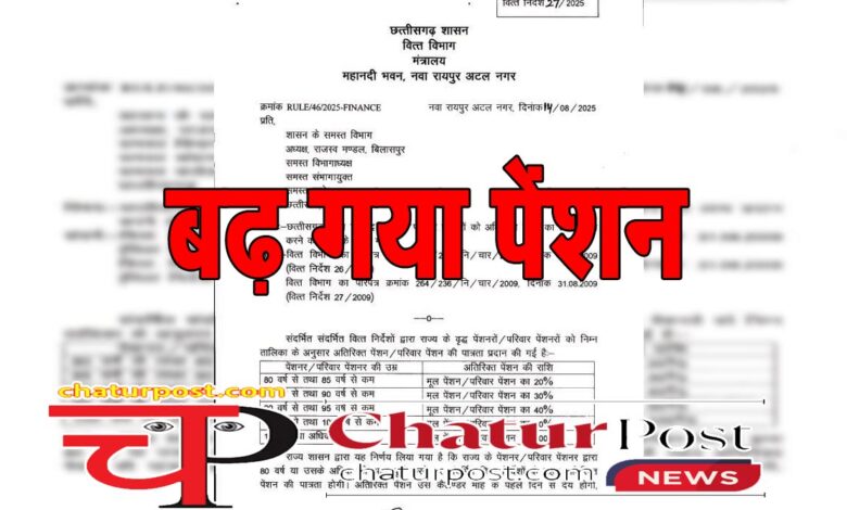 Pension पेंशन पाने वालों के लिए अच्‍छी खबर: 100 प्रतिशत तक बढ़ गया पेंशन, देखिए वित्‍त विभाग का आदेश...