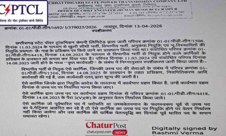CSPTCL News सीएसपीटीसीएल समाचार