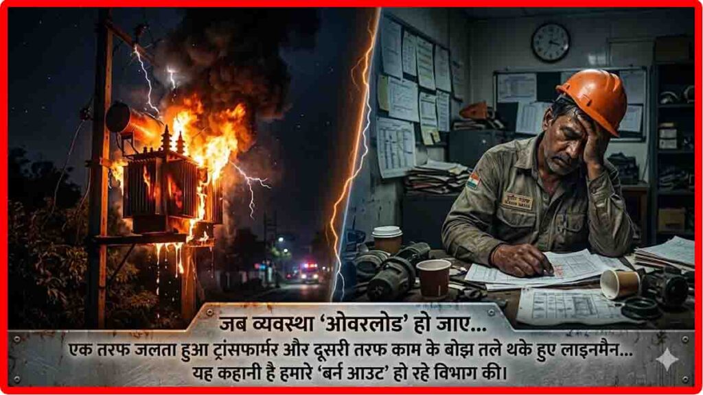 Burning transformer and stressed electricity worker collage Chhattisgarh news