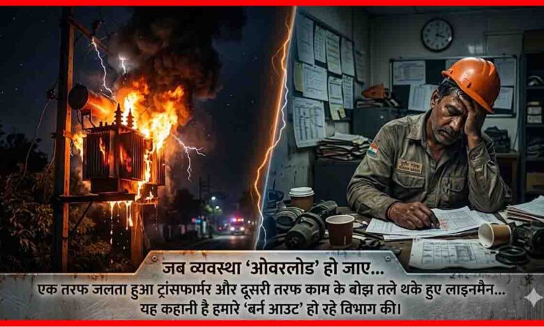 Burning transformer and stressed electricity worker collage Chhattisgarh news