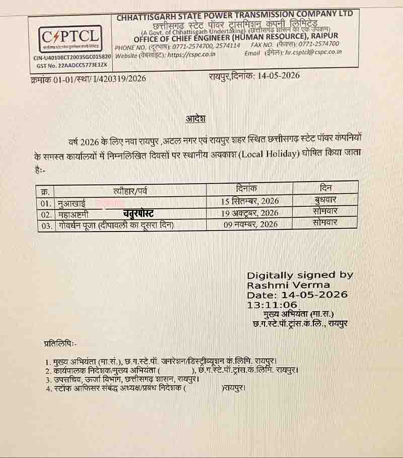 CSPTCL Holiday 2026
