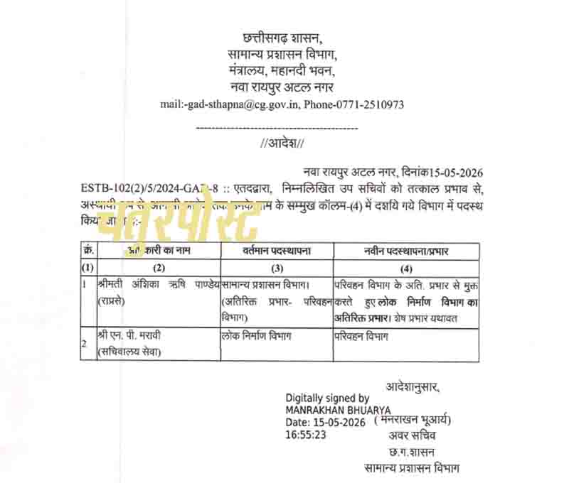 सामान्‍य प्रशासन विभाग का आदेश