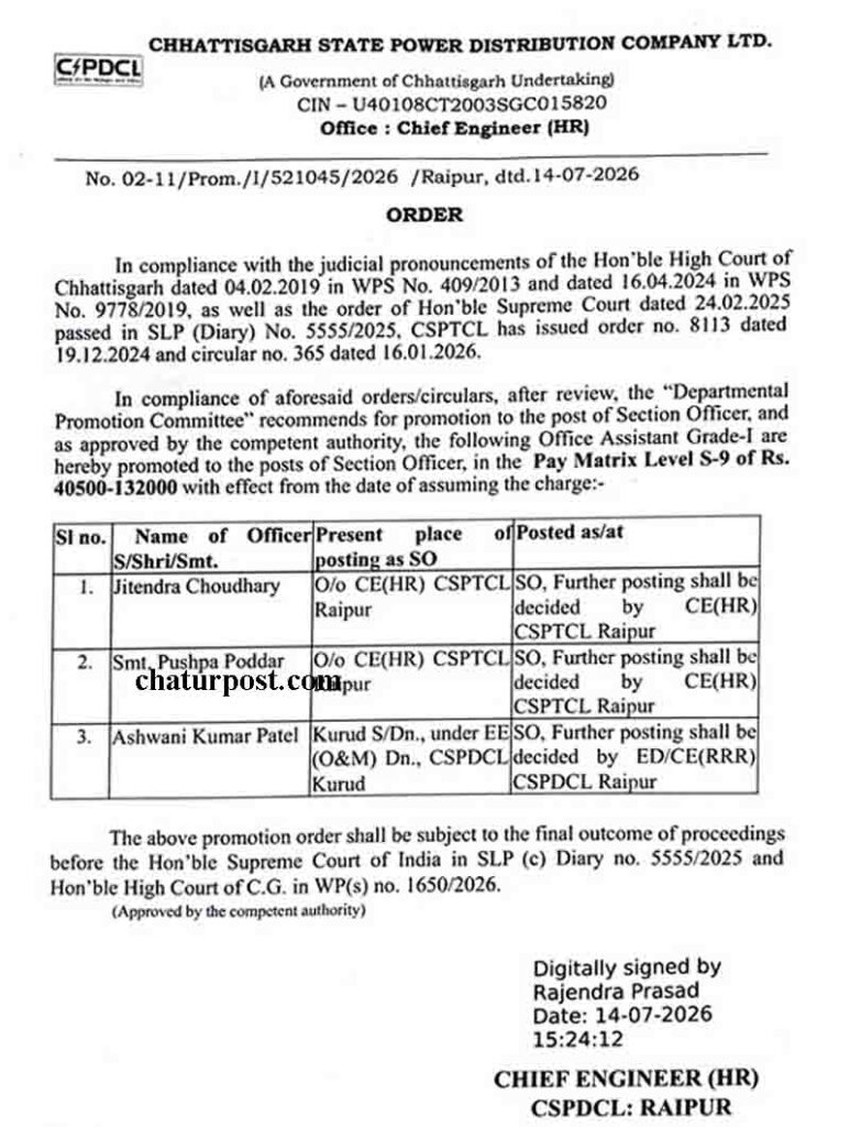 CSPDCL Promotion Order